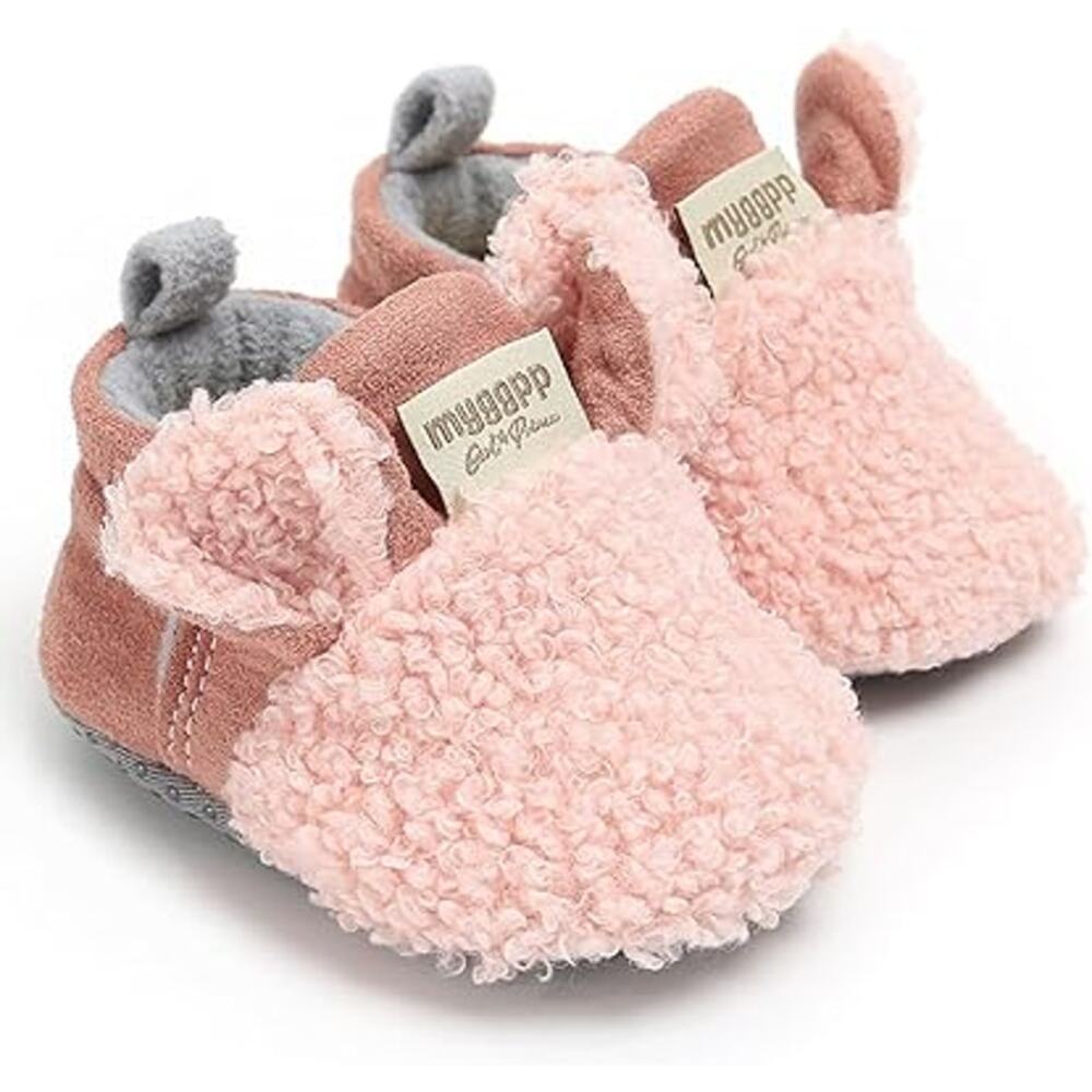 MYGGPP Baby Girls 6-12 Months Pink Fuzzy Booties Slippers Indoor Shoes